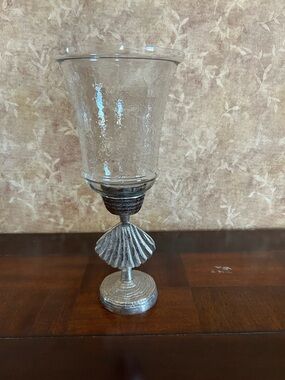 Decorative Shell Stem Hurricane Candle Holder - Clear Glass & Silver Base
